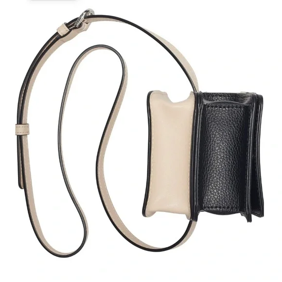 NWT Calvin Klein Tonya Calf Leather Beige/Sand Black Mini Belt Bag 1CK11 - Picture 4 of 6